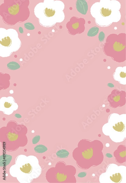 Obraz 椿のフレーム（ピンク背景・縦）