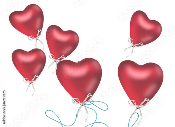 Fototapeta rote Herzluftballons auf weißem Hintergrund