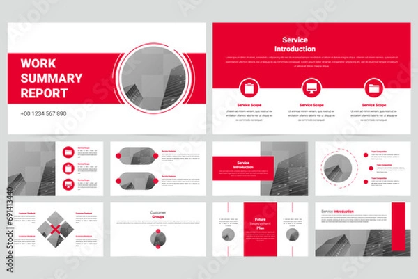 Fototapeta Red simple marketing company slide presentation template