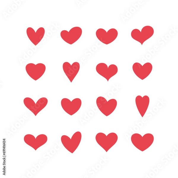Obraz Set of red hearts isolated on white background. Vector illustration. 