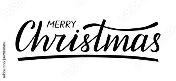 Fototapeta Merry Christmas. Hand lettering. Modern brush ink calligraphy. Beautiful handwritten word with thin and thick lines. Black text isolated on white background. Greeting card. Vector.