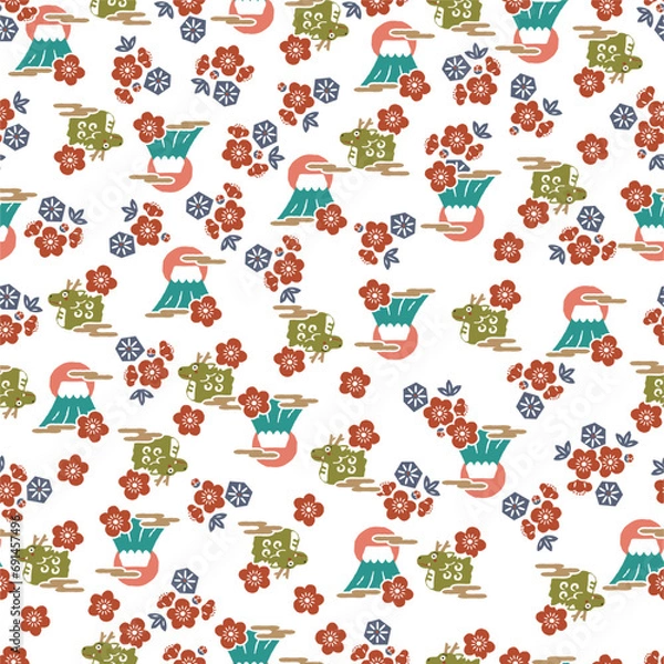 Obraz 辰年のシームレスなパターン。日本の伝統的な柄。和柄。縁起の良い柄、吉祥紋、十二支、ドラゴン、正月、元旦、