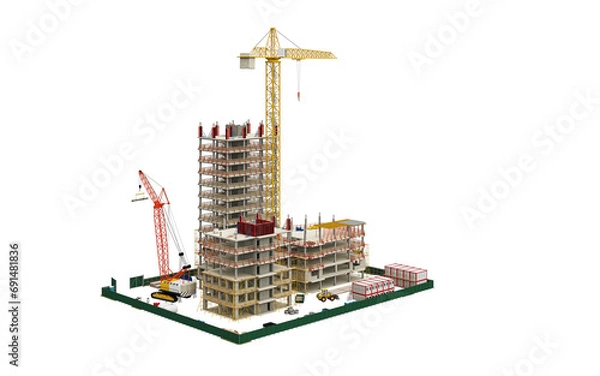 Obraz Building Contruction Site, BIM Project, 3d rendering, 3d illustration