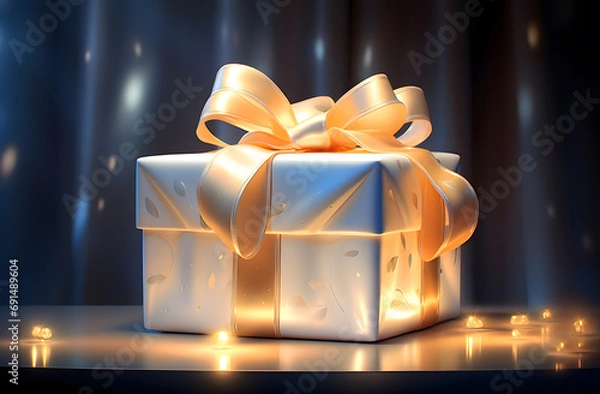 Fototapeta Glowing gift box with bow