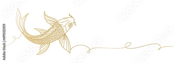 Fototapeta Koi fish line art Japanese vector with transparent background 