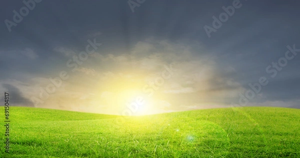 Obraz Empty white cloud on blue sky and green field