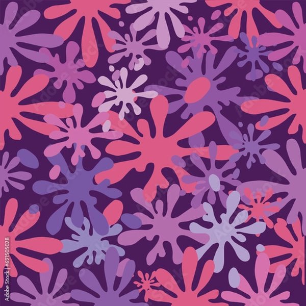 Fototapeta Violet seamless abstract leaves hand drawn background texture and pattern