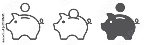 Fototapeta Piggy bank icon set. Piggybank saving money line symbols isolated. Vector illustration