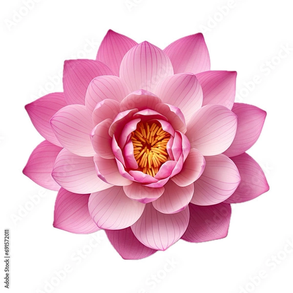 Obraz a Pink Lotus flower, 3/4 top view, isolated and transparent PNG in a Floral-themed, photorealistic illustration. Generative ai