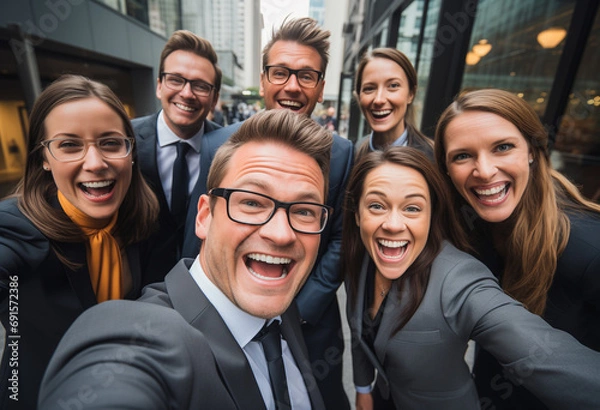 Fototapeta Portrait of a group of smiling businesspeople, selfie