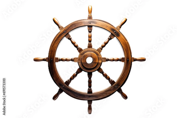 Fototapeta a Captain's wheel from a yacht/ship, wood, front view, in a PNG, Nautical-themed, isolated, and transparent photorealistic illustration. Generative ai