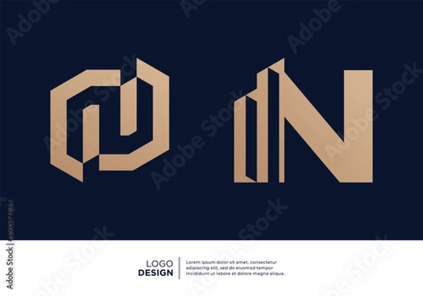 Fototapeta Set of initial letter N building logo design.