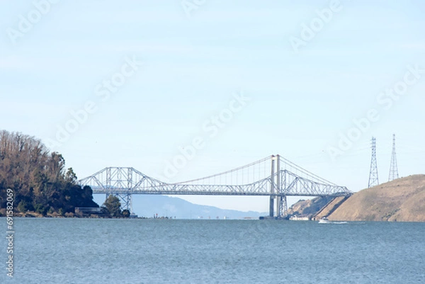 Fototapeta Carquinez straight with the Carquinez bridge connecting Vallejo to Crocket with the 80 freeway. View from Benicia.