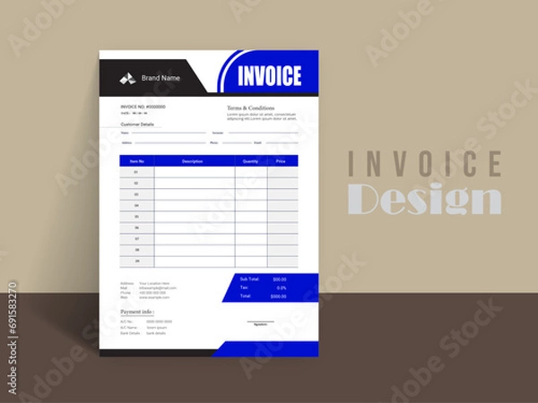 Fototapeta Clean invoice template vector design.Minimal Corporate Business Invoice design template vector illustration bill form price invoice. Creative invoice template vector. business stationery design.