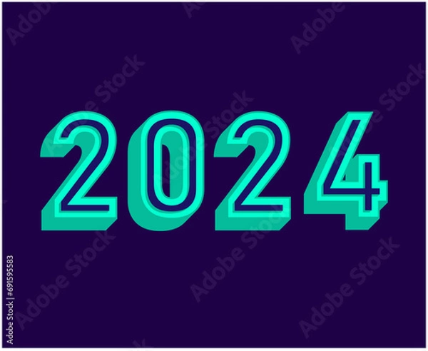 Fototapeta 2024 Happy New Year Abstract Cyan Graphic Design Holiday Vector Logo Symbol Illustration With Blue Background