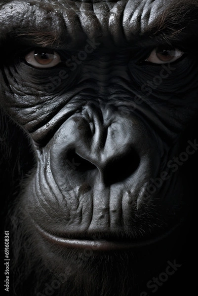 Fototapeta Gorilla face. Closeup portrait shot. Generative Ai