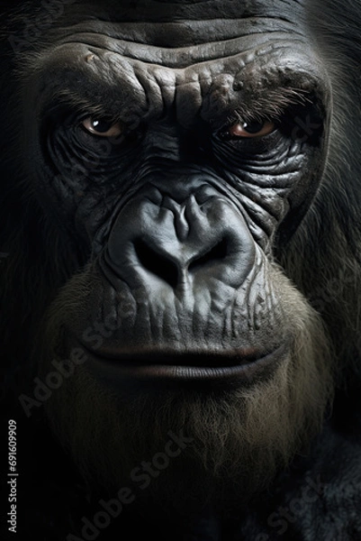 Fototapeta Gorilla face. Closeup portrait shot. Generative Ai