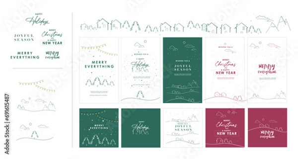 Obraz hand drawn vector illustration of a set of elements and icons_ christmas, new year, snow, winter greetings for family, friends and corporate message. Heartwarming drawings 