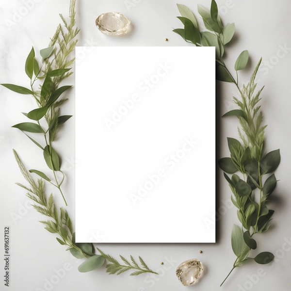 Fototapeta Verdant Touch 5x7 Card Mockup with Crystals and Greenery Transparent PNG Mockup