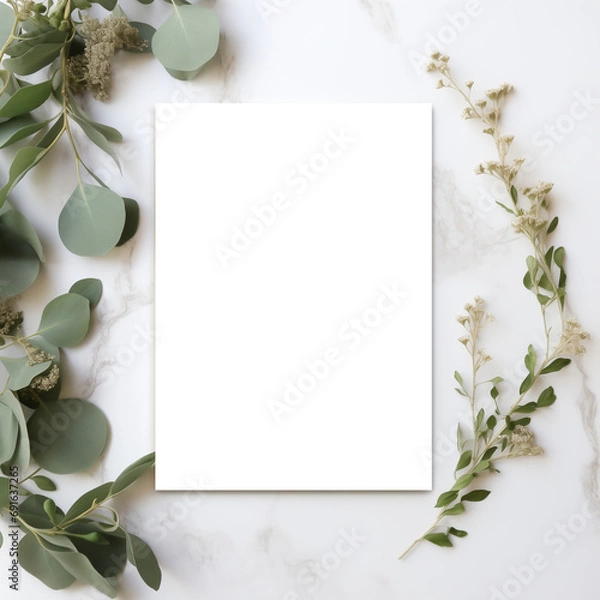 Fototapeta Harmonious 5x7 Card Mockup with Gentle Greenery and Candlelight Transparent PNG Mockup