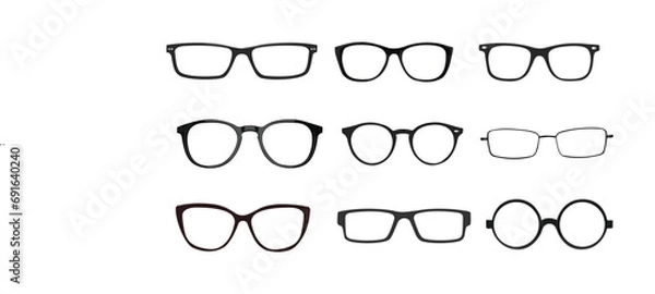 Obraz Black and white Glasses frames. Vector Isolated Set of Different Glasses Frames