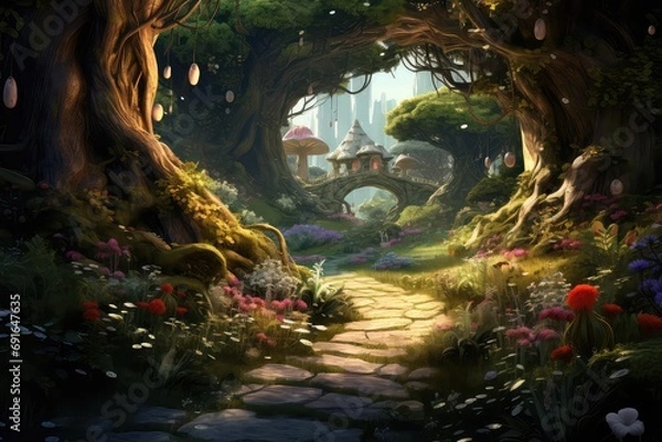 Obraz Baśniowa ścieżka w magicznym bajkowym lesie. 