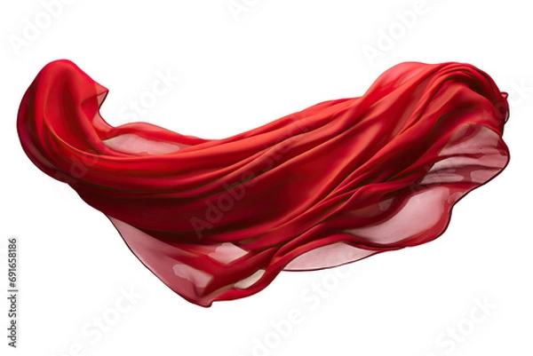 Fototapeta beautiful light soft textile wave material colours flutter shadow satin isolated wind fabric silk float transparent levitation motion clothes foulard Smooth elegant red cloth white background