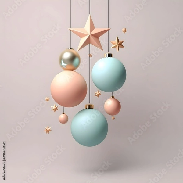 Fototapeta Illustration of elegantly embroidered baubles and starbursts on a solid background. The Christmas star as a symbol of the birth of the savior.