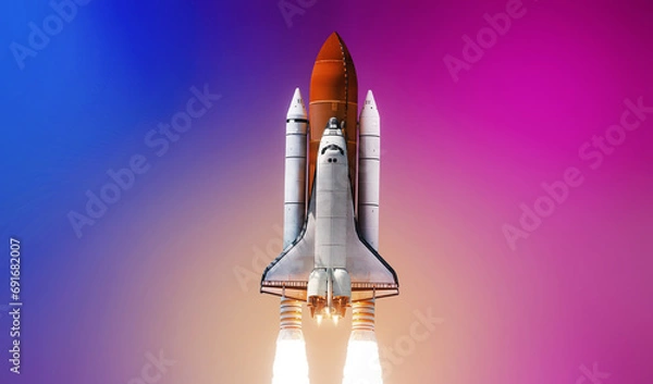 Fototapeta Space shuttle rocket isolated on bright background. Spaceship graphic design space concept. Elements of this image furnished by NASA
