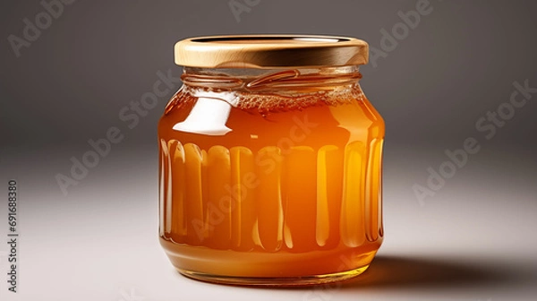 Fototapeta Golden honey in a single glass jar, generative Ai