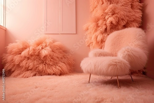 Fototapeta Fluffly living room, Pantone Peach Fuzz tone, generated with AI