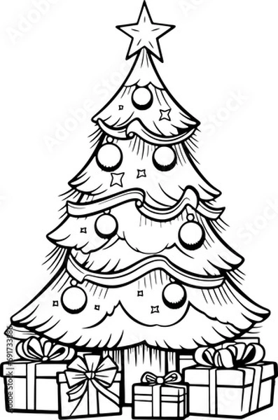 Fototapeta Pine tree decoration drawing