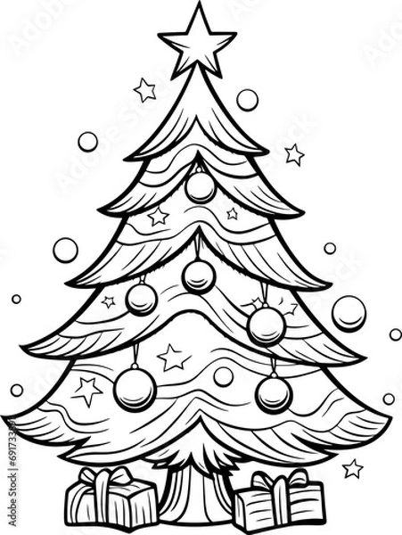 Fototapeta Pine tree decoration drawing