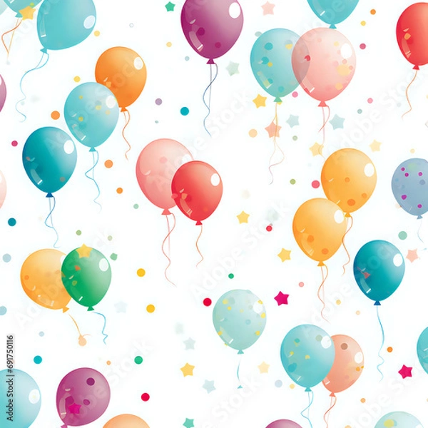 Fototapeta colourful birthday balloons patterned background on white Ai generative