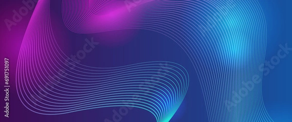Fototapeta Purple violet and blue vector tech modern futuristic with line in glowing background. Minimalist modern technology line concept for banner, flyer, card, or brochure cover