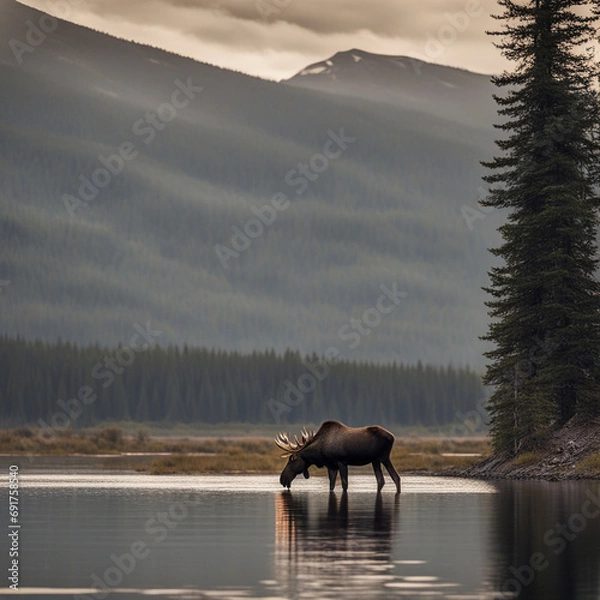 Obraz Moose in a river