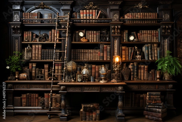 Fototapeta Huge library with lots of books generated AI