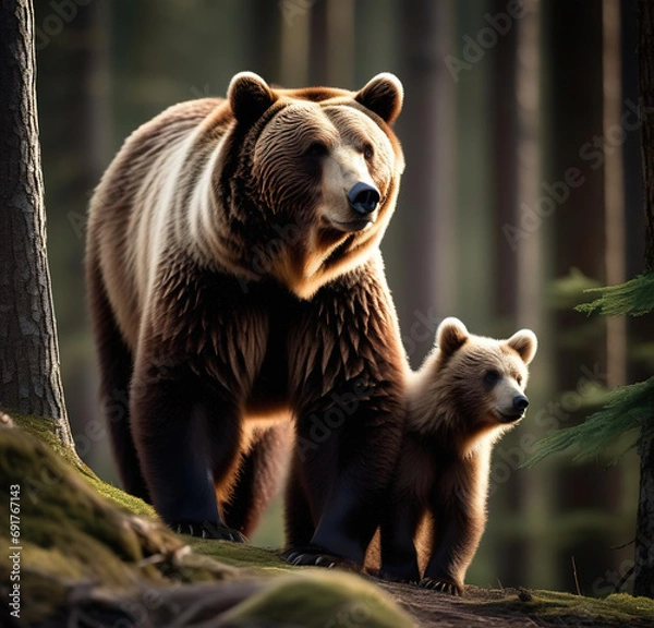 Obraz brown bear with cub
