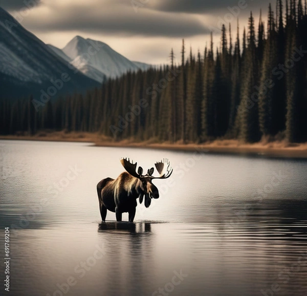 Obraz Moose in a river
