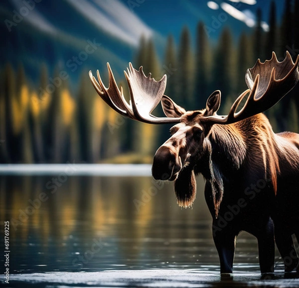 Obraz Moose in a river