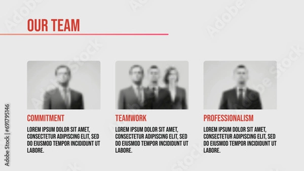 Fototapeta Our team web page with member avatars for business presentation or landing page on light background. Website page template.