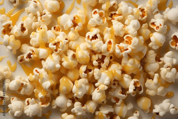 Fototapeta Popcorn with caramel on white background.