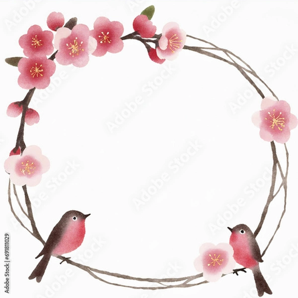 Obraz 梅の花と鳥のフレーム