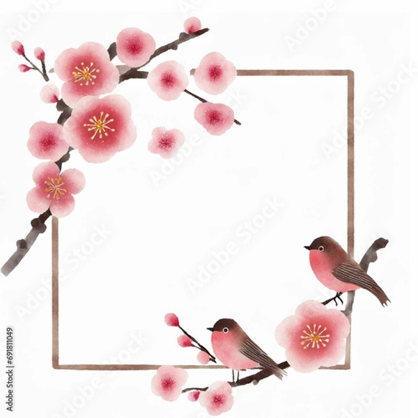 Obraz 梅の花と鳥のフレーム