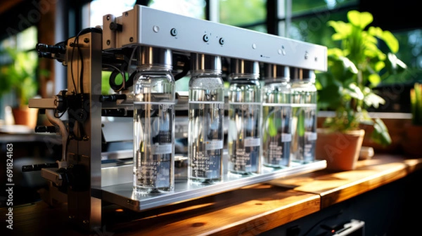 Fototapeta Laboratory glassware and equipment for chemical research and development in lab