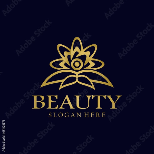Fototapeta Elegant abstract tree leaf flower logo icon vector design. Universal creative premium symbol. Luxury gem boutique vector sign in gold color.