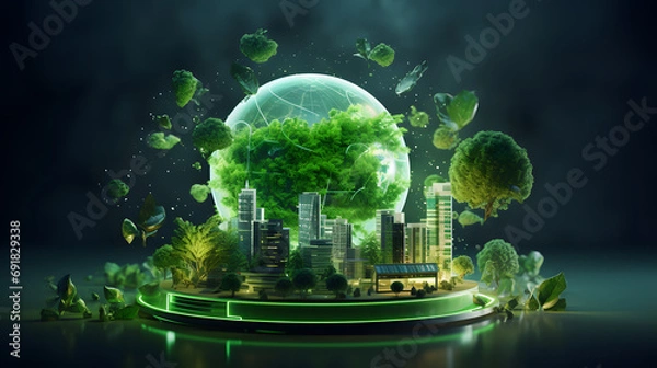 Obraz Green technology. Environmental technology concept. Sustainable development goals. Generative Ai.