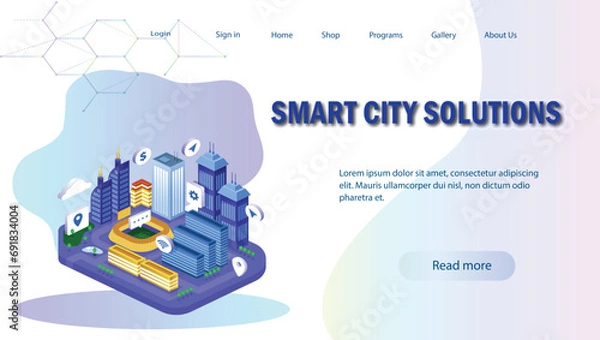 Fototapeta Smart city of the future.The use of bright colors and bold lines makes the image visually appealing.