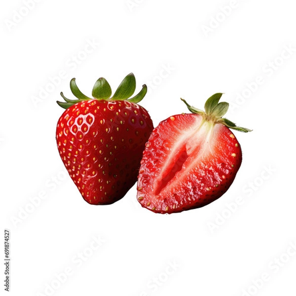 Fototapeta Realistic strawberry cut in half isolate transparent white background