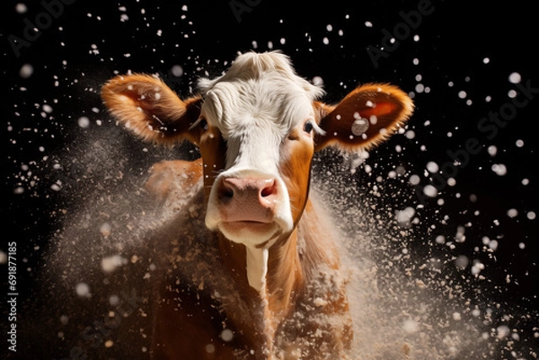 Obraz cow in snowing winter